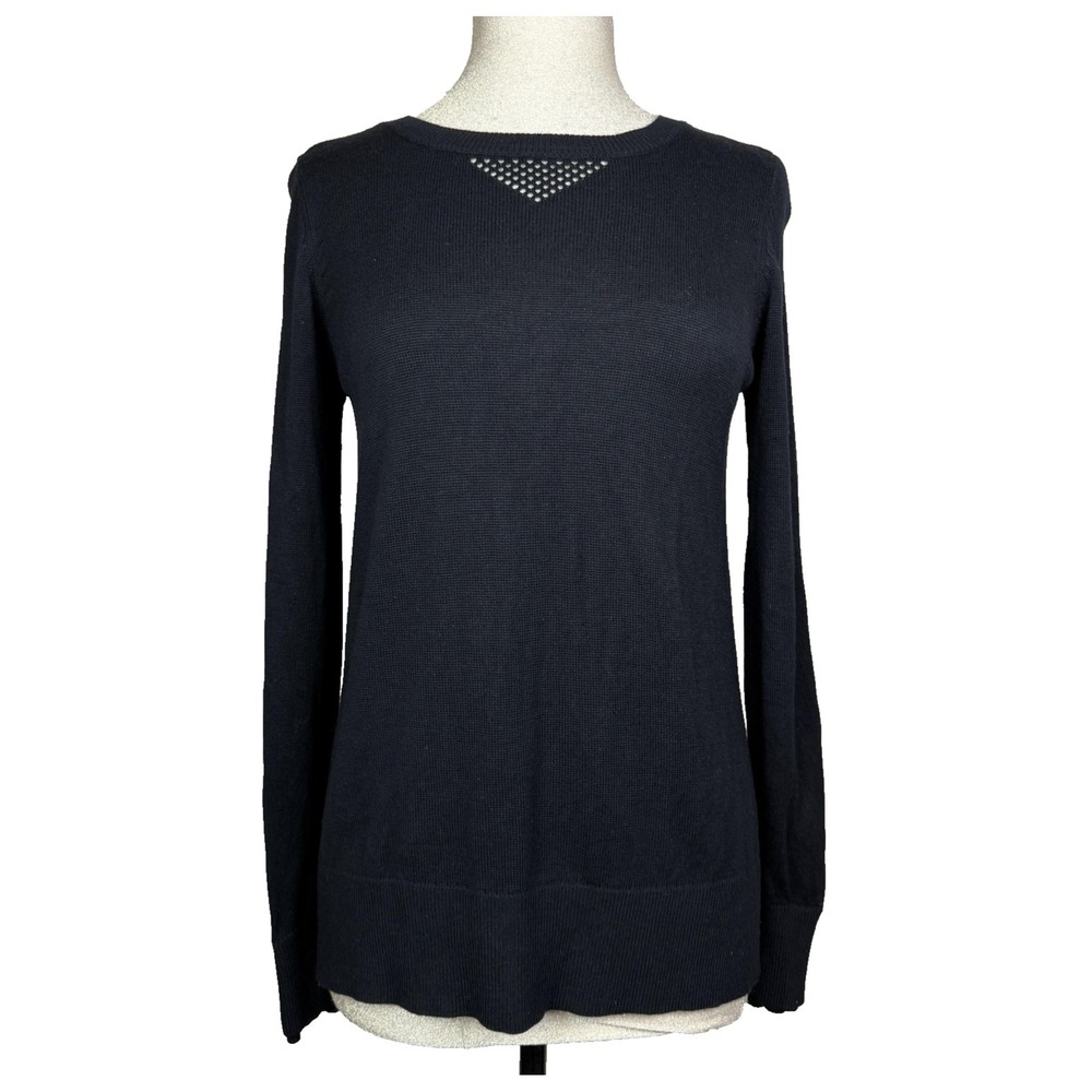 Lululemon Sunset‎ Savasana Sweater S Black Merino Wool Open Knit Cross Back Yoga